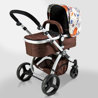 Új, barna kombi babakocsi.