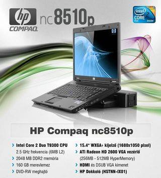 Tökéletes állapotú használt HP Compaq nc8510p Notebook 3 hó garanciával, jó akksival.