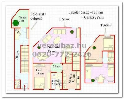 !!! Dunakeszin Tóvárosban igényes, belsõ 3 szintes kertes lakás eladó !!! 