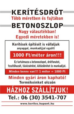 Betonoszlop , drótfonat , drótkerítés építés